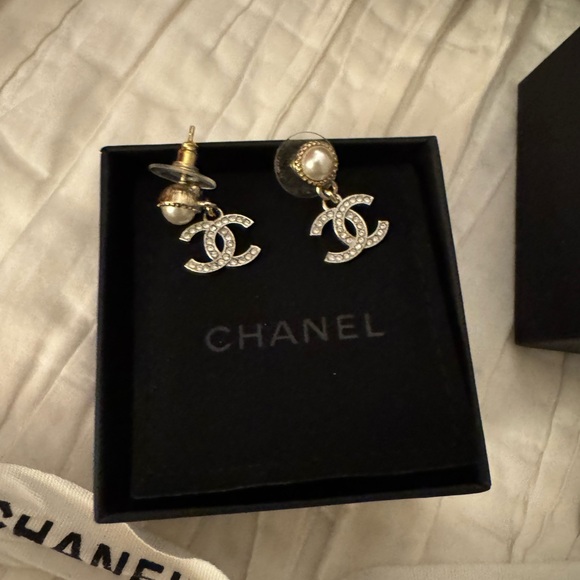 Authentic Chanel Gold and Silver Logo Earrings - Picture 3 of 6